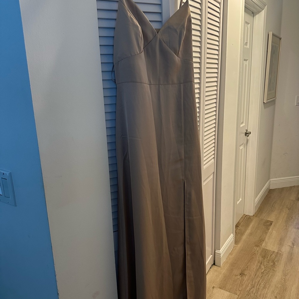 Elegant Tan Spaghetti Strap Maxi Dress for Weddings